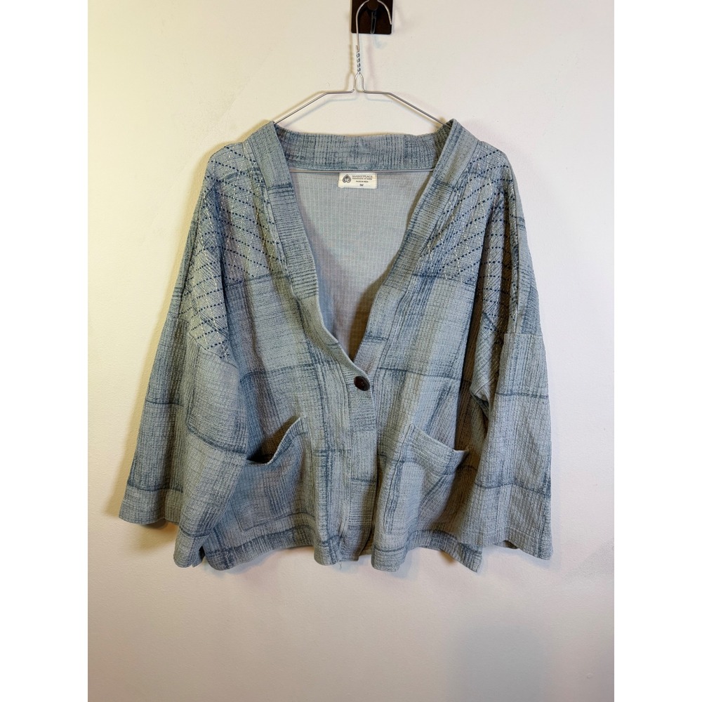 Marketplace Womens Cardigan Handwork Embroidery Blue 1W